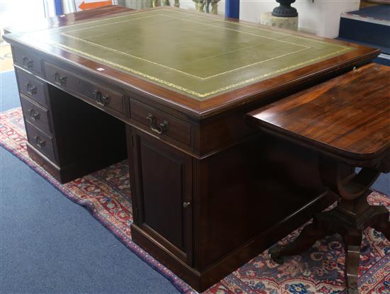 A late Victorian pedestal partners desk, W.165cm